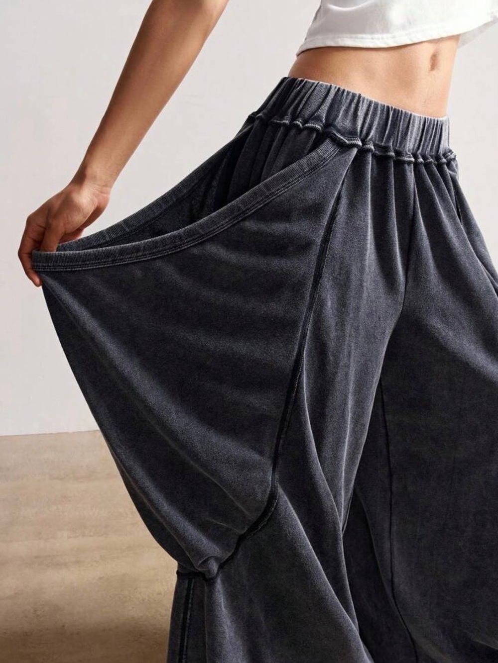 Bohemela Charcoal Wide-Leg Draped Palazzo Pants - Picture 3 of 6
